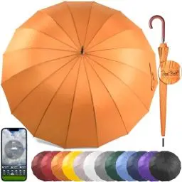 Produktbild: Royal Walk Groß XXL 54 inch Automatik Reise Golf Regenschirm für Damen und Herren Sturmfest Windsicher Leicht Klassisch für 2 Personen Holzgriff Wasserabweisend 16 Rippen Unisex 120cm