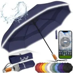 Produktbild: Royal Walk Regenschirm Taschenschirm Sturmfest Automatik Auf und Zu Winddichter Doppelverdeck Klein Stabil Schirm Reflektierend mit Luxuriösem Echtholzgriff für Damen und Herren Umbrella