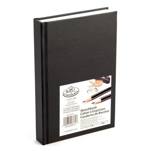 Produktbild: Royal & Langnickel schwarz A5 Skizzenbuch Kartusche Zeichnen Papier Künstler Sketch Book Pad Fester Einband 110 GSM 220 Seiten (14 x 21,6 cm)