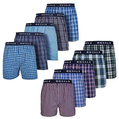 Produktbild: ROYALZ Boxershorts American für Herren 10er Pack Männer Jungen Unterhosen Kariert Blau klassisch 10 Set Unterwäsche, Farbe:Set 030 (10er Pack - Mehrfarbig), Größe:M