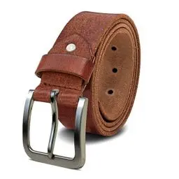 Produktbild: ROYALZ Herren Ledergürtel aus robusten 4 mm Büffel-Leder, Voll-Leder Vintage Gürtel für Jeans Anzug Hose, Größe:Bundweite 105 cm = Gesamtlänge 120 cm, Farbe:Cognac Braun - Schnalle gebürstet
