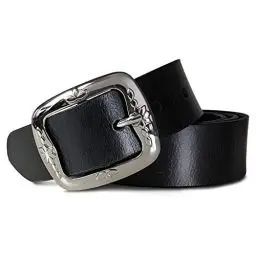 Produktbild: ROYALZ Vintage Ledergürtel für Damen aus Büffel-Leder 38mm breit Jeans-Gürtel Damen kürzbar Voll-Leder, Größe:Bundweite 80 cm = Gesamtlänge 95 cm, Farbe:Schwarz - Schnalle Floral glänzend