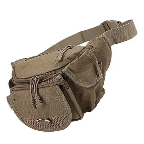 Produktbild: RPGJSLKF Angelausrüstungstasche mit verstellbarem Hüftgurt, Angeltasche, tragbare Polyester-Aufbewahrungstasche, Bauchtasche, verstellbar für Outdoor Wandern, Klettern (Khaki)