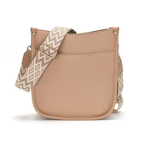 Produktbild: RQJZ Kleine Handtasche Damen Umhängetasche Mittelgroß Crossbody Bag Klein PU Leder Tasche Mit Breitem Gurt Beige