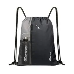 Produktbild: RR Sports - Turnbeutel Schwarz Grau für Damen, Herren & Kinder - Sportbeutel wasserdicht für Fitnessstudio, Sport, Fitness - Kleiner Rucksack-Beutel - Trainingstasche Sport-Rucksäcke - Gym Bag klein