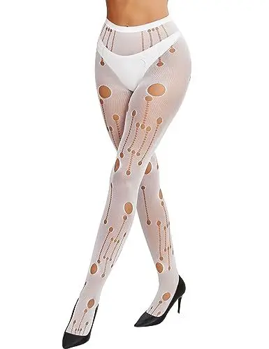 Produktbild: RSLOVE Frauen Halloween Netzstrümpfe Schwarz Strumpfhose Aushöhlen Strumpfhose Einheitsgröße, weiß, One size
