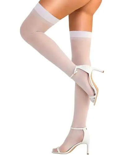 Produktbild: RSLOVE Halterlose Strümpfe für Damen Sexy- Strapsstrümpfe mit Spitze Weiß