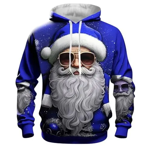 Produktbild: rtdgcv Herren Pullover mit Weihnachtsmotiv Trend Hoodie Wintermode lässiger Sweatshirt für Männer kuschelig stylisch (Blue, L)