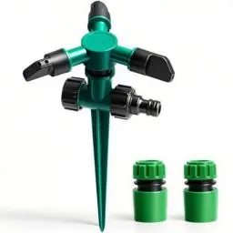 Produktbild: Ruayia 3 Fach Rasensprinkler mit Erdspieß, 360 Grad 3/4 Zoll Rasensprenger, Einstellbarer Winkel 45° - 90°, Sprinkler mit 3 Arm, Viereckregner Flächenregner Sprühregner