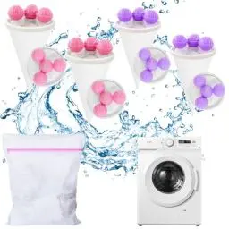 Produktbild: Ruayia 4x Waschbäll mit 1x Wäschenetz für Waschmaschine, Fussel-Haarfänger aus Haustierpelz im konisch zulaufenden Mesh-Design (2*Pinker Waschbäll+2*Lila Waschbäll）
