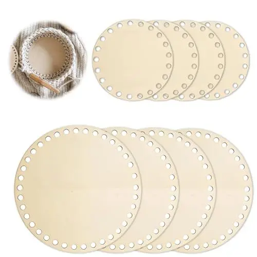 Produktbild: Ruayia 8 Stück Gehäkelter Korbboden, Holzboden zum Häkeln, Korbboden Rund Set, Naturholzbasis für Häkelkorb, Korbflechten, Schilf Set, Peddigrohr, Flechtmaterial, Flechtset, Rattan - Rund