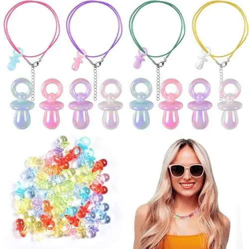 Produktbild: Ruayia 90er Jahre Accessoires Schnullerkette, 60 Stück Acryl-Schnuller Tattoo Kette 90s Set, Outfit Damen Preis Leistung Wachseil Dekoschnuller Mitgebsel Geschenk für 80 90er Mottoparty