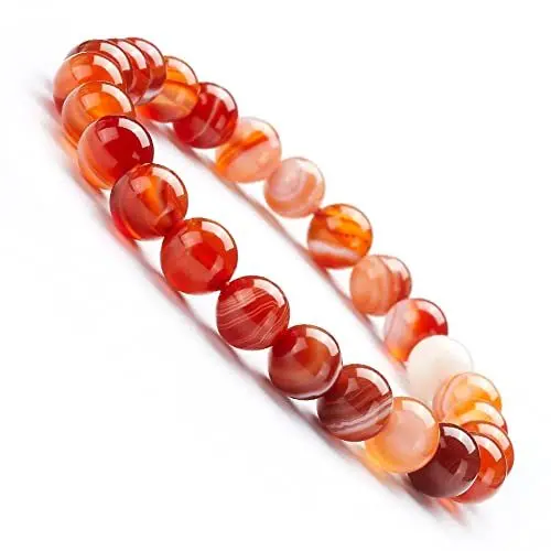 Produktbild: Ruayia Armband aus Natursteinen 8MM Rotes Achat Armband Frauen und Männer Rundes Perlenarmband Elastisches Schmuckarmband Armband aus Edelsteinen Handgefertigtes Armband Geschenk