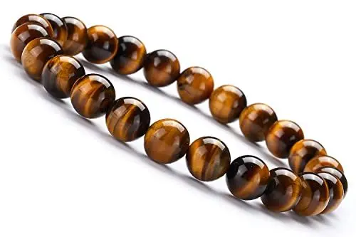 Produktbild: Ruayia Naturstein-Armband 8MM Rundes Perlen-Schmuckarmband für Damen und Herren - Elastisches Edelstein-Armband Handgefertigt - Tigerauge