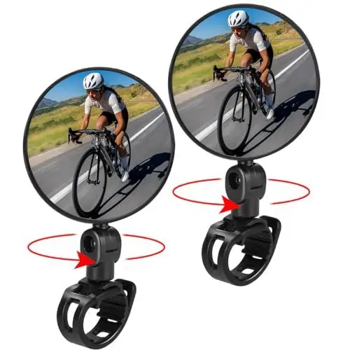 Produktbild: Ruayia Fahrradspiegel, 2 Stück HD Glas Konvexe Linse Fahrrad Rückspiegel, Sicherer Rückspiegel für Fahrrad, Mountainbikes, Rennräder - Stil 1 - Schwarz