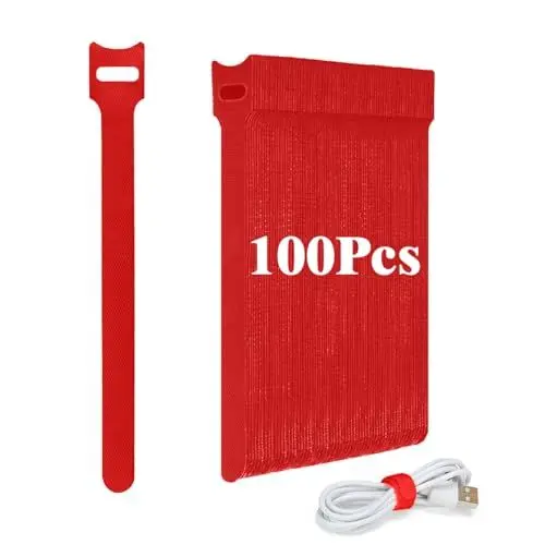 Produktbild: Ruayia Klettband Selbstklebend Kabelbinder 100 Stück, Wiederverwendbare Kabelbinder 12 * 150mm Ladekabel Hook & Loop Tape Kabel klettkabelbinder - Rot