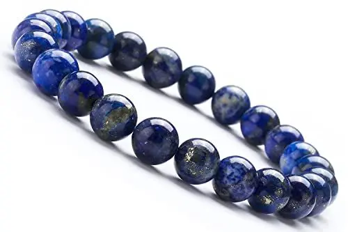 Produktbild: Ruayia Naturstein Armband, 8MM Runde Perle Armband Elastisches Schmuckarmband Damen- und Herrenarmband Edelsteinarmband Handgefertigtes Armband Geschenk für Frau (Lapislazuli)
