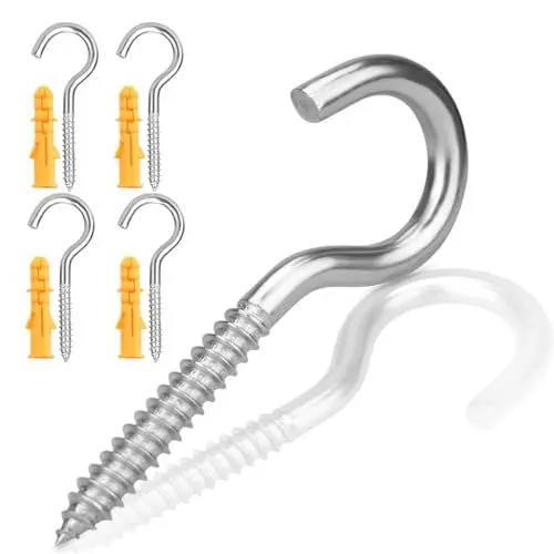 Produktbild: Ruayia Schraubhaken Edelstahl, 4 Stück M5*65mm 304 Edelstahl Selbstschneidend, Ösenschrauben, Deckenhaken, Hakenschraube, Schraube Nägel Ösen Schraube für DIY Kork Handwerk Hängende Holzrahmen