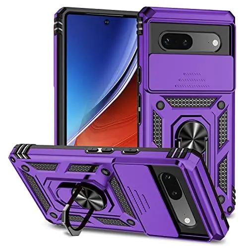 Produktbild: Rubaiiyu für Google Pixel 8 Kameraschutz Handyhülle,Outdoor Hülle Hybrid Kameraklappe Schutzhülle Militär Standard Cover Case Metall Ring Ständer Halter Handy Hüllen Lila