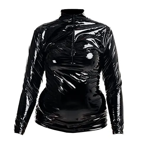 Produktbild: Rubberfashion Lack Hemd - Glanz Lack Langarm Shirt - Shirt für Damen und Herren Lack schwarz M
