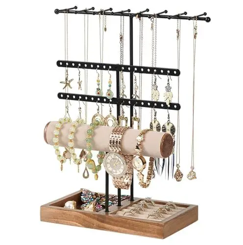 Produktbild: Rubessia SchmuckstäNder, Schmuck Organizers mit Ringbasis, Schmuckhalter, Schmuckaufbewahrung mit 38 Löcher Ohrringhalter, KettenstäNder, für Ringe, UhrenstäNder, Armbandhalter (B)