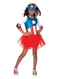 Produktbild: Rubie's Kostüm Captain America, inklusive Maske, Mädchen, Kinder, Marvel Superheld Halloween