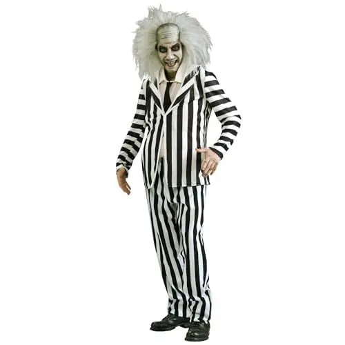 Produktbild: Rubie's Offizielles Beetlejuice Herren-Kostüm für Erwachsene, Größe XL, Schwarz / Weiß Halloween