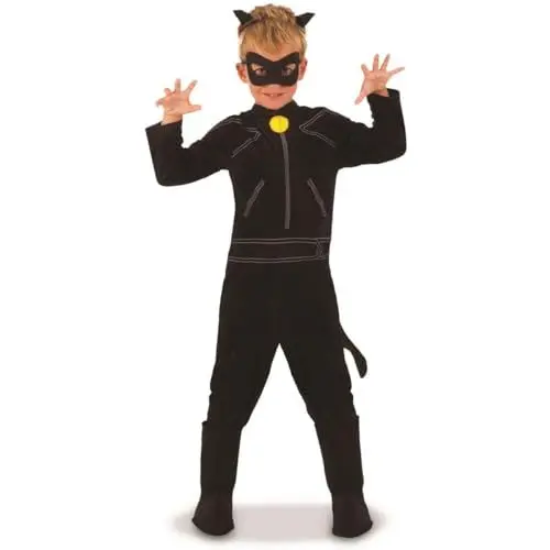Produktbild: Rubie's Offizielles Kostüm Cat Noir, Miraculous Ladybug, mit Augenmaske, für Kinder, Superheld, Kindergröße L, 7-8 Jahre Halloween