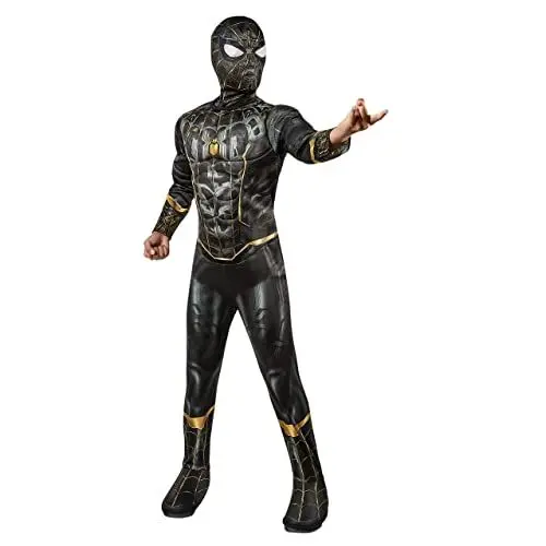 Produktbild: Rubie's Offizielles Marvel Spider-Man No Way Home Deluxe-Kostüm für Kinder, Schwarz und Gold, Superhelden-Kostüm, schwarz/gold, L- Age 8-10 Halloween