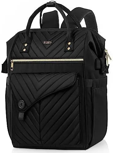 Produktbild: Rucksack Damen, Schulrucksack Mädchen Teenager mit USB-Ladeanschluss, Geeignet für 15,6-Zoll-Laptops, Schultasche Dadypacks für Universität, Reisen, Schule und Arbeit für Frauen, Schwarz