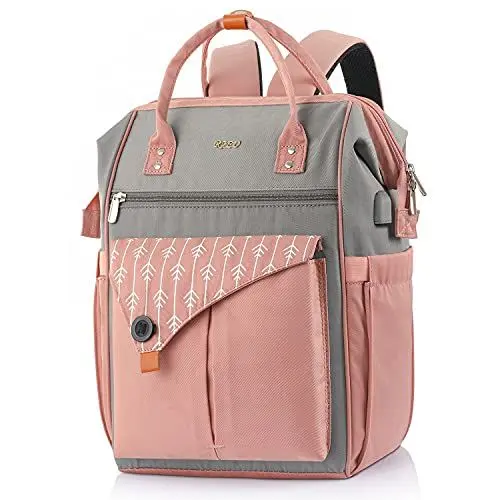Produktbild: Rucksack Damen für Schule Laptop Rucksack 17,3 Zoll Schulrucksack Mädchen Teenager Daypack wasserdichte mit USB-Ladeanschluss Tablet für Universität, Reisen, Frauen Rosa
