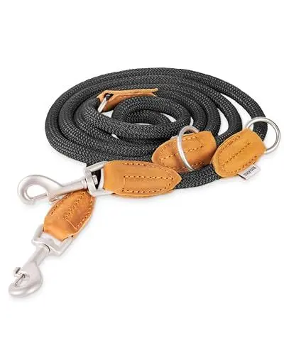 Produktbild: Rudelkönig Führleine Emma 2,30m - Verstellbare Hundeleine für mittelgroße & große Hunde - Elegante Tauleine in schwarz