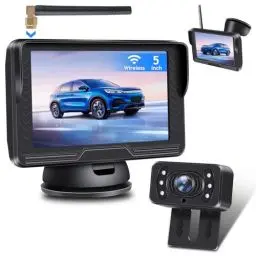 Produktbild: Rückfahrkamera Kabellos HD 1080P Rückfahrkamera mit 5 Zoll Monitor Auto Rückfahrkamera Funk mit LED, 140° Weitwinkel, Super Nachtsicht, IP68 Wasserdichtes Drahtlos Rückfahrkamera Kit für SUV LKW