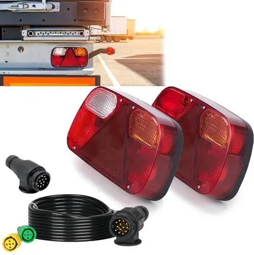 Produktbild: Rückleuchte für Anhänger Beleuchtungsset, Anhängerbeleuchtung komplett 12V mit Stecker 13 Polig 5 Meter Kabelsatz, Rücklicht Nebelschlussleuchte für Auto,LKW,Wohnmobil,Wohnwagen,Rückleuchten 2 Paar