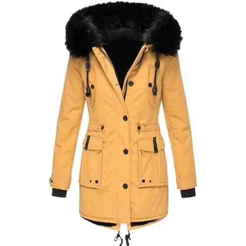 Produktbild: Rücksendung Einer Bestellung Sale Damen Herbstmantel Damen Elegant Winter Jacke Dicker, Warmer Parka Mit Fleecefutter Und Kapuze, Lockerer Daunenmantel Bomberjacke Damen Damen Winterjacken Sale