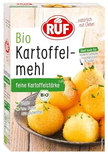Produktbild: RUF Bio Kartoffelmehl, reine Kartoffelstärke zum Kochen & Backen, für Kartoffel-Klöße, Süßkartoffel-Pommes, Kartoffel-Brot, glutenfrei und vegan