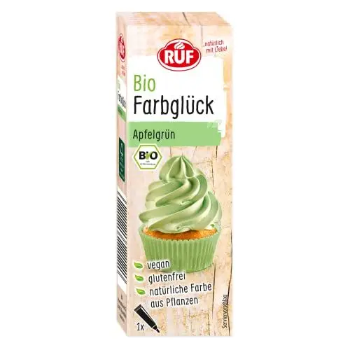 Produktbild: RUF Bio Lebensmittelfarbe Apfel-Grün, mit Agavendicksaft zum Einfärben von Zucker-Glasuren & für ausgefallene Torten, glutenfrei & vegan, 1 x 25g