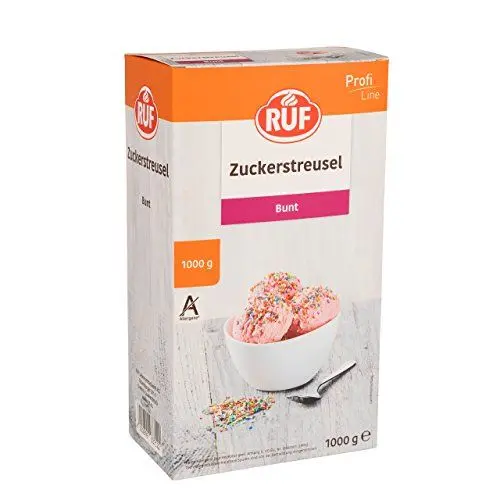 Produktbild: RUF Bunte Zuckerstreusel in Regenbogenfarben, bunte Streusel groß zum Verzieren für Eisbecher, Desserts, Kekse, Kuchen und Waffeln, glutenfrei, 1x1000g