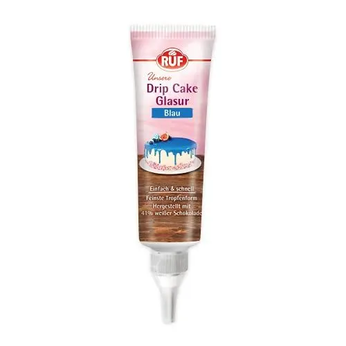 Produktbild: RUF Drip Cake Glasur Blau, weiße Schokolade-Glasur in der Tube, zum Glasieren von Tropfen-Kuchen, Naked-Cakes, Cupcakes & Torten, glutenfrei, 1 x 125g