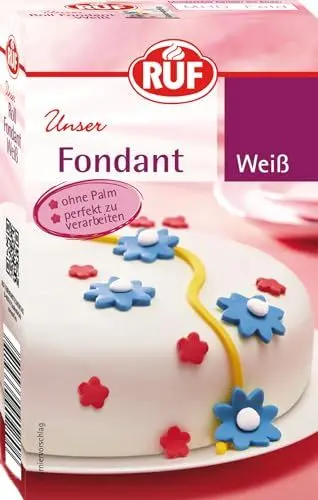 Produktbild: RUF Fondant weiß, zum Formen von Figuren, Blumen und Buchstaben geeignet, Modellierfondant, Rollfondant, ohne Palmöl, glutenfrei und vegan, 250g (1er Pack)