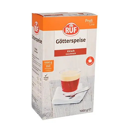 Produktbild: RUF Götterspeise Kirsche, roter Wackelpudding mit Kirsch Geschmack, mit weniger Wasser auch schnitt- und stichfest, praktischer Vorratspack, 1x1000g