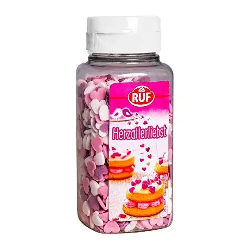 Produktbild: RUF Herzallerliebst Zucker-Herzen, essbares Streu-Dekor in Herz-Form, mini Streu-Herzen, Verzieren von Torten & Kuchen, vegan & glutenfrei, 1 x 110g