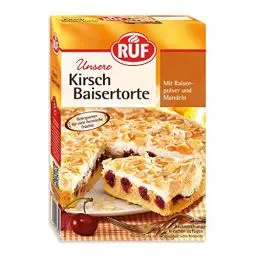 Produktbild: RUF Kirsch-Baiser-Torte, Backmischung für eine Baiser-Torte mit Kirschen oder Stachelbeeren und Mandeln, mit gelingsicherem Baiser-Pulver, 1 x 350g