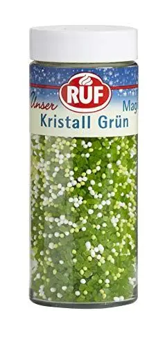 Produktbild: RUF Kristallgrün, grüne und weiße Zuckerperlen und Zucker-Streusel, kreatives Dekorieren von Keksen, Muffins, Cup-Cakes und Torten, 1er Pack (1x85g)