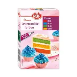 Produktbild: RUF Lebensmittel-Farben Classic, 4 XXL Tuben in Rot, Blau, Grün, Gelb, zum Färben von Teigen, Rainbow Cake, Fondant und Cremes, farbintensiv, 4 x 20g