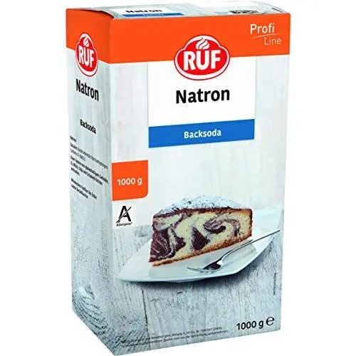 Produktbild: RUF Natron, der Alleskönner Backsoda als Triebmittel für Backwaren, zum Binden von Säure, zum Entkalken und zur Verwendung im Haushalt und Bad, Großpackung, 1x1000g