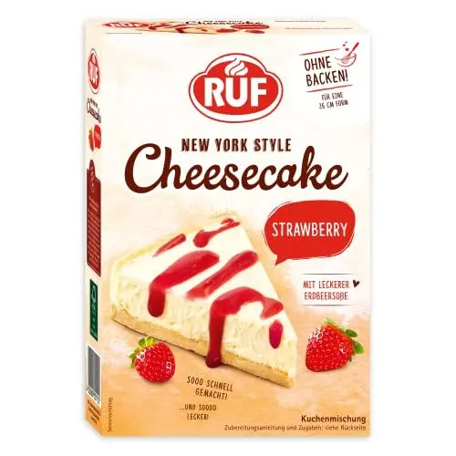 Produktbild: RUF New York Cheesecake Strawberry ohne Backen, Original amerikanischer Käsekuchen mit Erdbeersoße, 1 x 360g