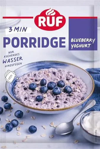 Produktbild: RUF Porridge Blueberry Joghurt, Instant Haferbrei mit Blaubeer-Stückchen und Joghurt, beliebtes Oatmeal für Unterwegs oder im Büro, 1 x 65g Beutel