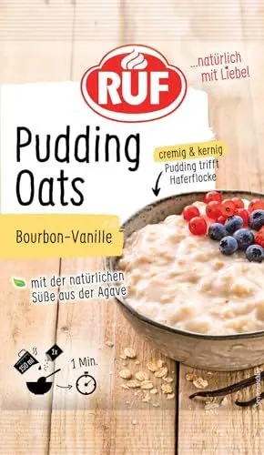 Produktbild: RUF Pudding Oats Bourbon-Vanille, Haferflocke trifft Pudding, ohne Zucker, nur die natürliche Süße der Agave und gemahlene Vanilleschote, 1 x 60g