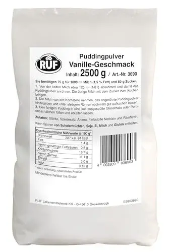 Produktbild: RUF Pudding Vanille, Puddingpulver mit Vanillegeschmack, nur mit Milch und Zucker aufkochen, Großgebinde, glutenfrei, ohne Allergene, 1x2500g